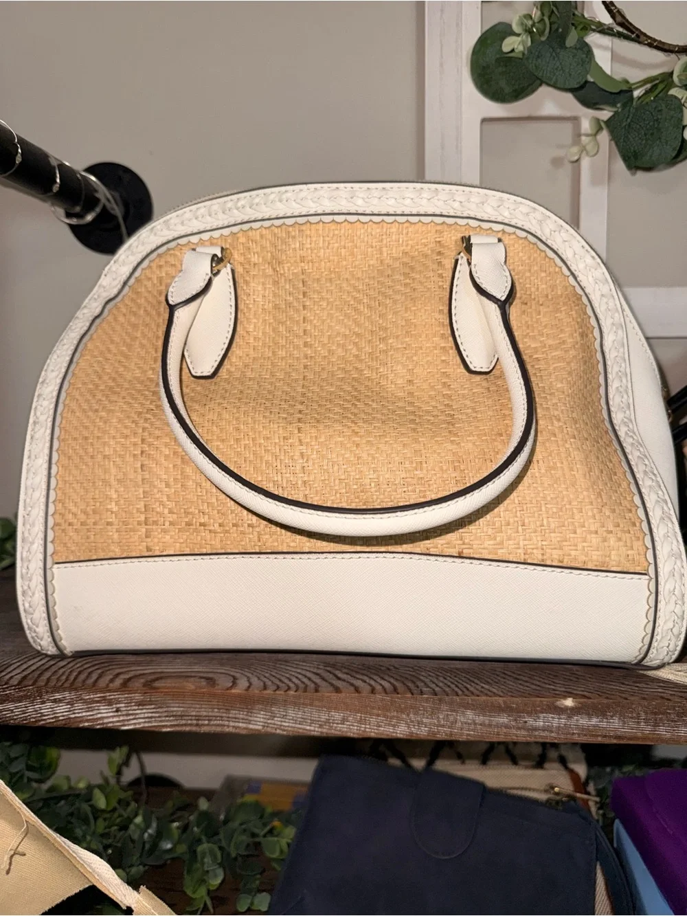 kate spade Straw Tote with White Leather Trim